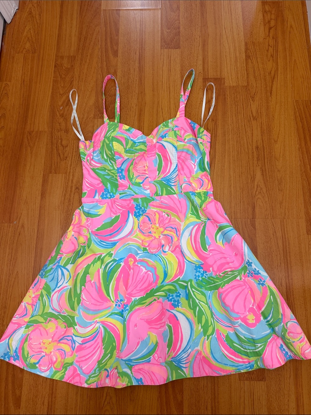 Lilly Pulitzer Neon Pink, Green & Blue Floral Fit-and-Flare Sundress
